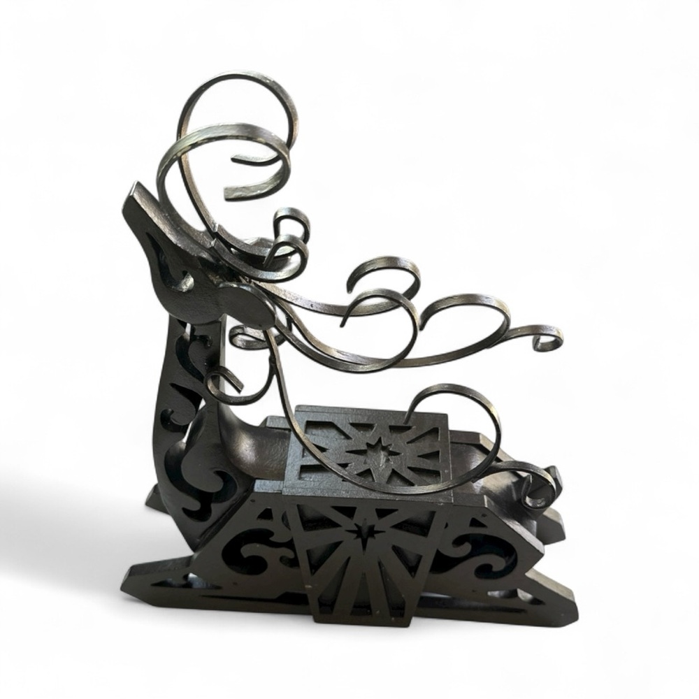 Black Wooden Reindeer With Metal Horns - Picture 7 of 8